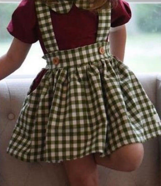 Cranberry & Sage Gingham Jumper Skirt (skirt only)