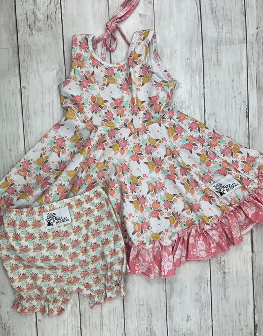 Floral Mix Knit Dress & Bloomer Set